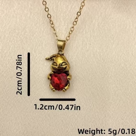 Oogie Boogie Character Red Heart Charm Metal Pendant Necklace - Picture 5 of 8